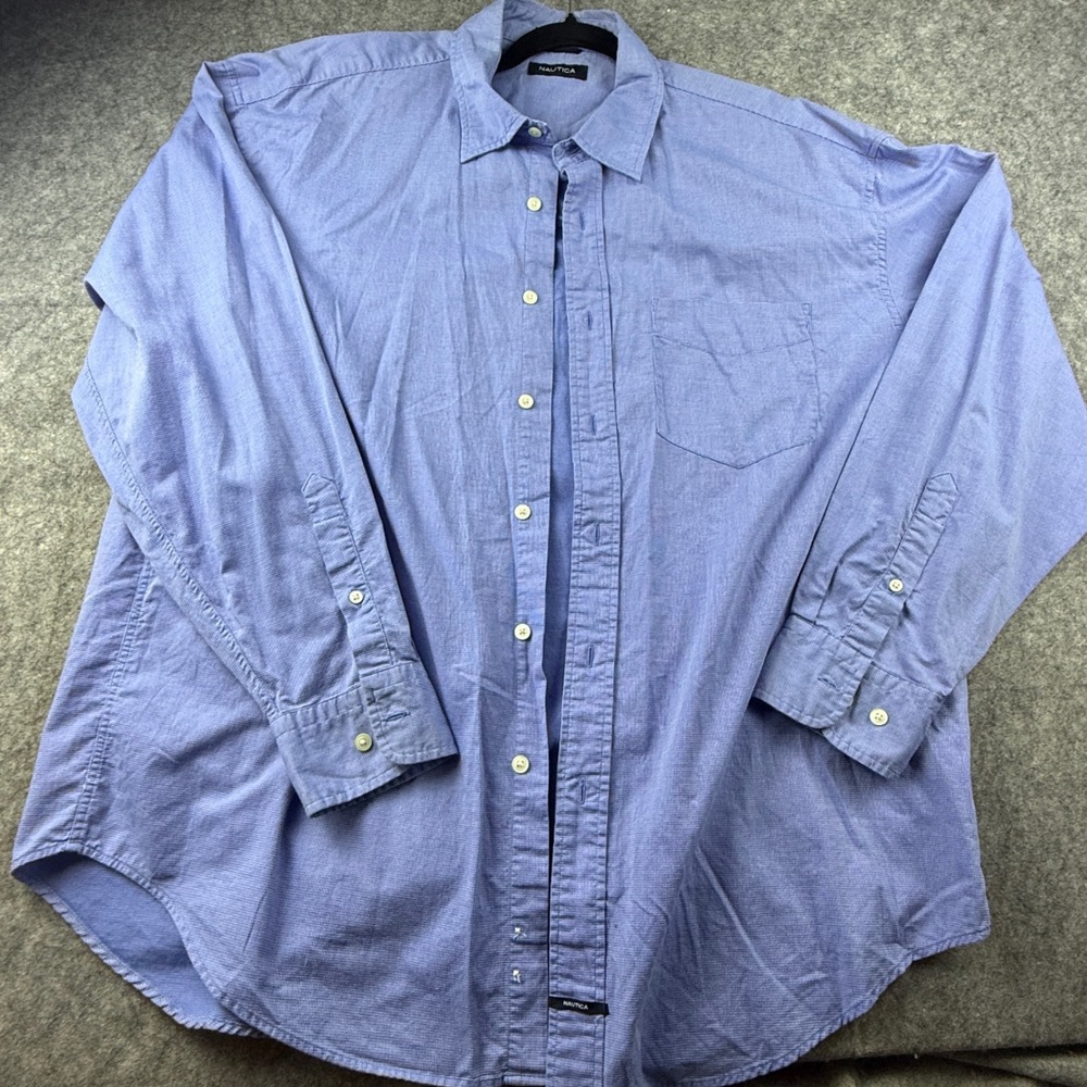 Nautica Mens XL Blue Micro Check Long Sleeve Button Down Shirt 100% Cotton